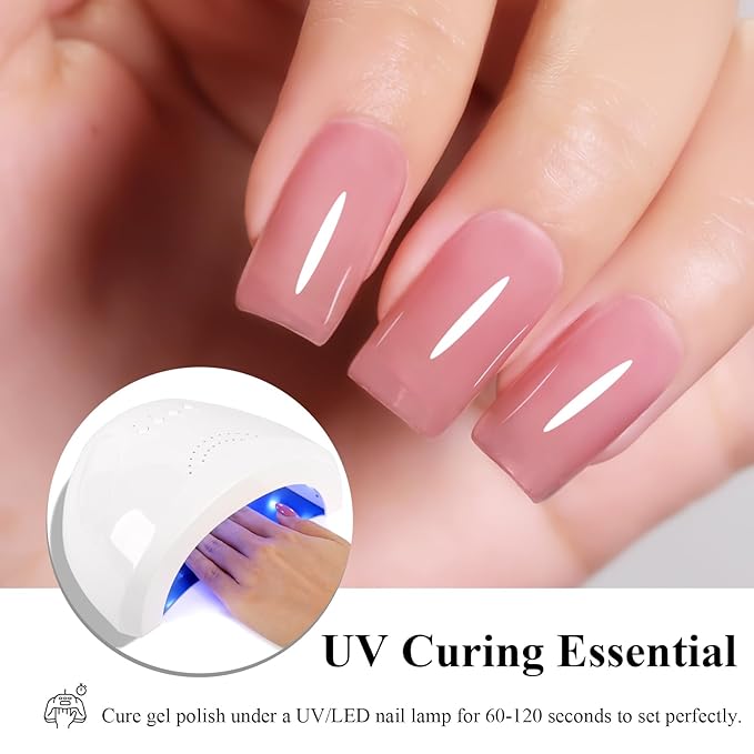 10ml Hema Free Gel Nail Polish Set, 6 Colors Transparent Jelly Gel Polish Kit Sheer Pink Nude Pink Coral Gift for Women at Home DIY and Salon