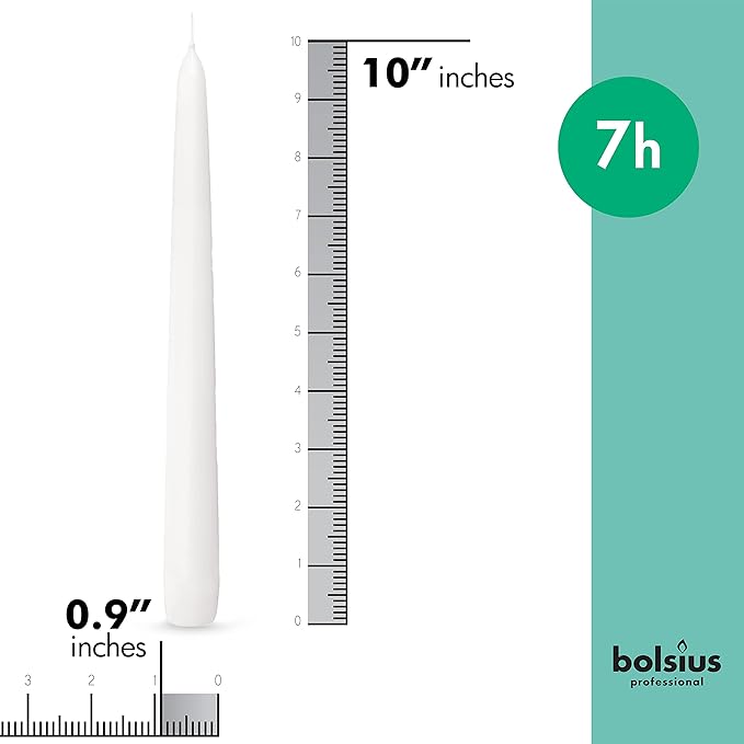 BOLSIUS White Taper Candles 100 Count Bulk Pack - 10 Inch Dinner Candle Set - 7+ Burn Hours - Premium European Quality - Smooth Flame - 100% Cotton Wick - Smokeless & Dripless Household Candlesticks