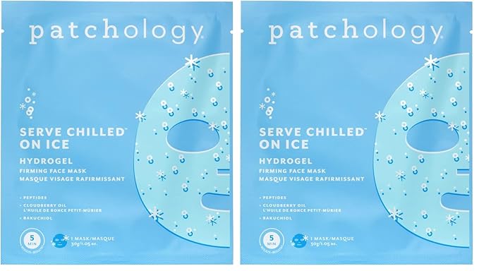Patchology Iced Cooling and Firming Hydrogel Masks with Peptides, Cloudberry Oil and Bakuchiol. Facial Sheet Mask designed to firm skin and soothe redness and puffiness 1 - Count (Pack of 2)