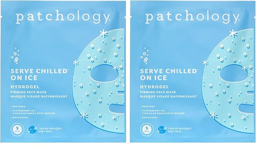 Patchology Iced Cooling and Firming Hydrogel Masks with Peptides, Cloudberry Oil and Bakuchiol. Facial Sheet Mask designed to firm skin and soothe redness and puffiness 1 - Count (Pack of 2)