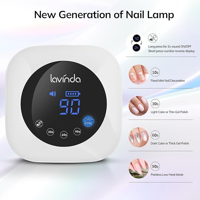 Lavinda UV LED Nail Lamp, Cordless Nail Lamp 54W Rechargeable Nail Dryer Gel Polish Light with Large LCD Display, Professional Gel Curing Lamp with 4 Timer Setting Auto Sensor for Salon and Home