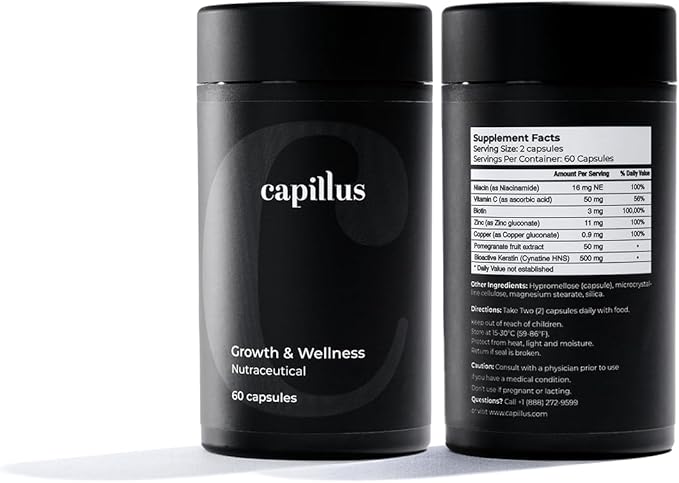 Capillus Hair Growth Vitamins for Women, Hair Supplements for Hair Growth Men, Biotin, Keratin & Cynatine HNS Hair Regrowth Products Hair Vitamins for Faster Hair Growth 60 Capsules
