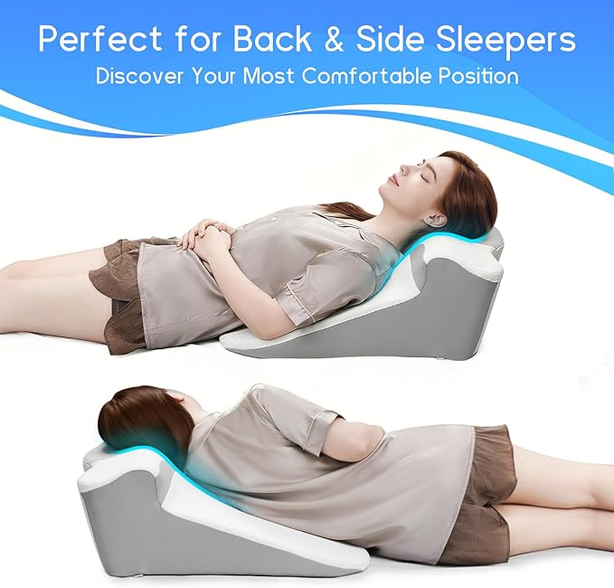 Bed Wedge Pillow for Sleep Apnea, Acid Reflux & Snoring Relief - Post-Surgery Recovery Pillow with Ergonomic 3-in-1 Certified Memory Foam for Back, Neck & Head Support - Ideal for Back & Side Sleepers