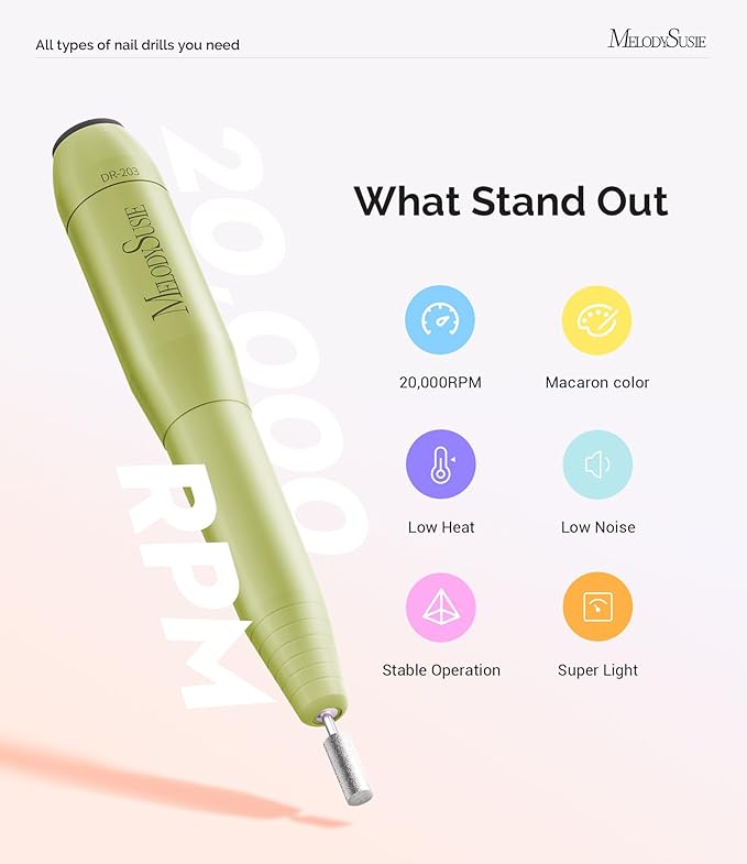 MelodySusie Pen-Shaped Portable USB Nail Drill, PC120I 20000RPM Electric Nail File with Compact Design for All Nail Care, Manicure Polishing, Shaping & Gel Removal at Home for Beginners