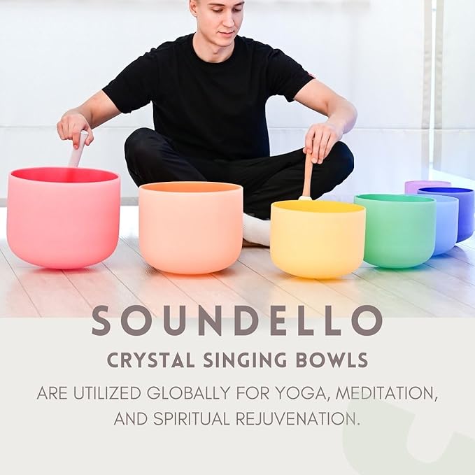 6-12inch Color 432hz Quartz Crystal Singing Bowls Set of 7, for Healing Mindfulness Meditation Yoga Sound Baths with Case Mallet Suede Striker