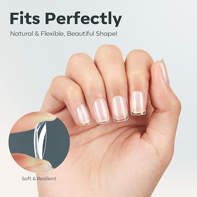 modelones Extra Short Square Nail Tips, Pre-shaped Soft Gel Tips Fake Nails False Acrylic Clear Full Cover Press on Extension Kit Gel Manicure DIY at Home 216PCS 12Sizes