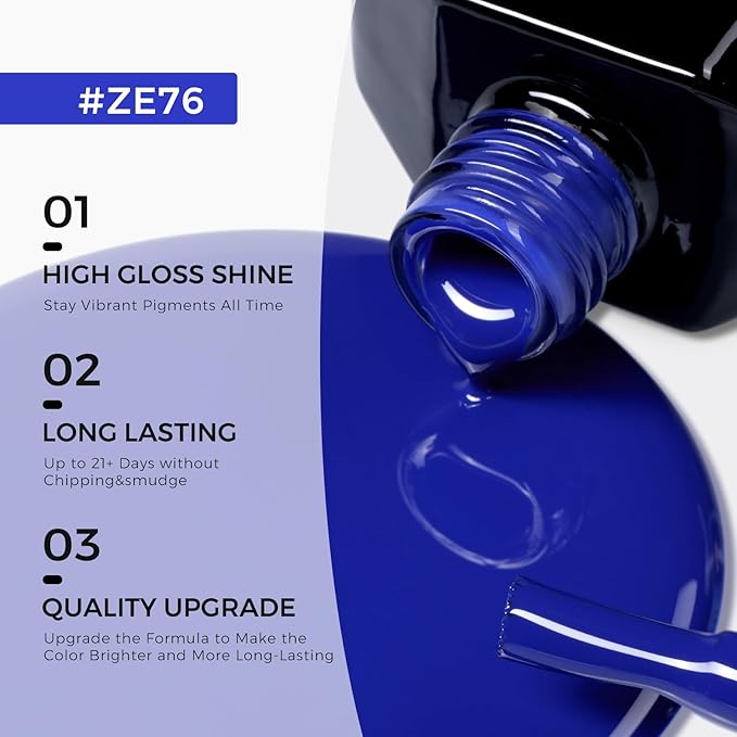 TOMICCA Blue Gel Nail Polish, 15ML Royal Blue Color Gel Polish, Soak Off UV LED Cure Nail Polish Nail Art Home DIY Manicure Nail Salon Varnish