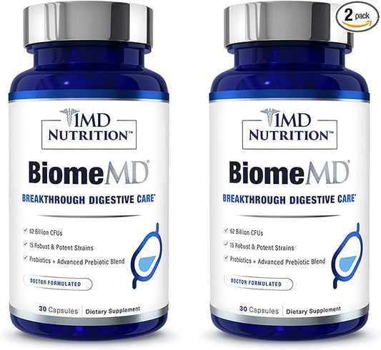 1MD Nutrition BiomeMD Probiotics | 62 Billion CFUs, 15 Comprehensive Strains - Pro & Prebiotics | Doctor-Formulated for Digestive Health & Immune Support | 60 Capsules