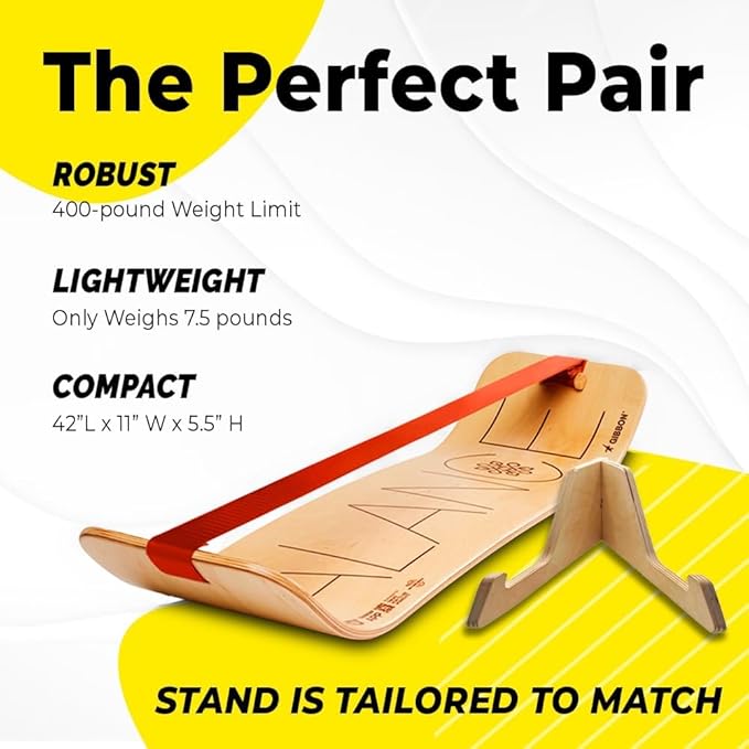 GIBBON SlackBoard - GiBoard Balance Board Kids & Adults - Slackline Balance Trainer - Slack Board Core Workout Equipment Home Gym Training - Standing Desk Exercise - Yoga, Agility, Pilates & More
