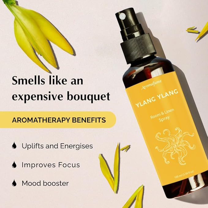 Ylang Ylang Room, Linen & Pillow Spray by Aromafume | 100ml/3.38 fl oz | with Ylang Ylang Essential Oil | Aromatherapy Spray | Mist for Bedding, Fabrics