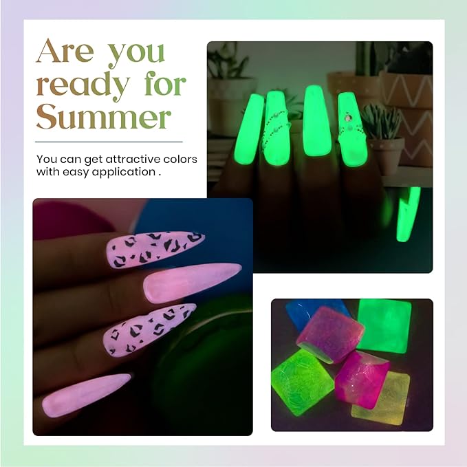 MIZHSE Glow in The Dark Gel Nail Polish, Macaroon Cat Eye Gel Polish Set with Magnet Stick, Shimmery Neon Green Blue Yellow Nail Soak Off Nail Art Spring Summer Manicure Kit Gift
