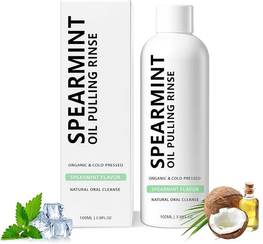 Spearmint Oil Pulling Rinse,Cold-Pressed Coconut Oil for Helps Maintain Gum Freshens Breath,Pure Mouthwash Mint Freshness,100ml