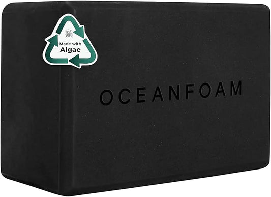 Oceanfoam Workout Block - High-Density Foam Exercise Block, Lightweight, Non-Slip for Stability & Support in Pilates, Yoga, Stretching & More - Algae-based EVA Foam, 9"x6"x4" (Black)