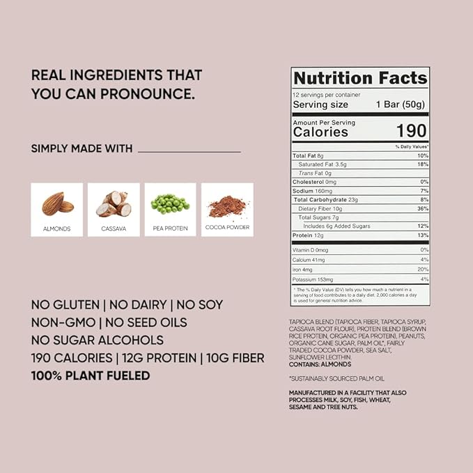 TRUBAR Vegan Protein Bar, Sweet & Dreamy Cookies and Creamy, Gluten Free, Plant Based Protein, Dairy Free, Non GMO, Soy Free, No Sugar Alcohols, 12G Protein, 12G Fiber, 23G Carb, On the Go Snack Bars, 12ct