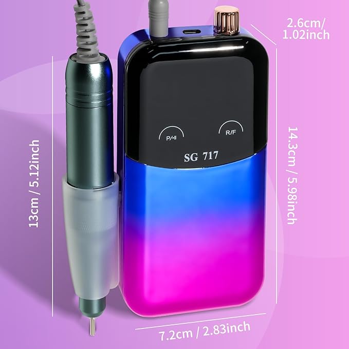 LIMEGIRL Professional Electric Nail File Drill Bits Kit 45000RPM for Acrylic Toenail Machine Clippers with 14 Drill Bit Gradient Blue Portable Rechargeable Cordless