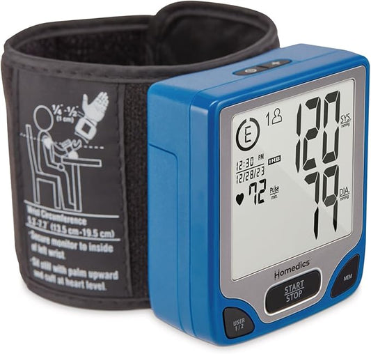 Homedics Blood Pressure Monitor, Automated Wrist Blood Pressure Machine for Home use with Easy One-Touch Operations. Stores up to 120 Readings (60 Readings per 2 Users). Cuff and Storage Case Included