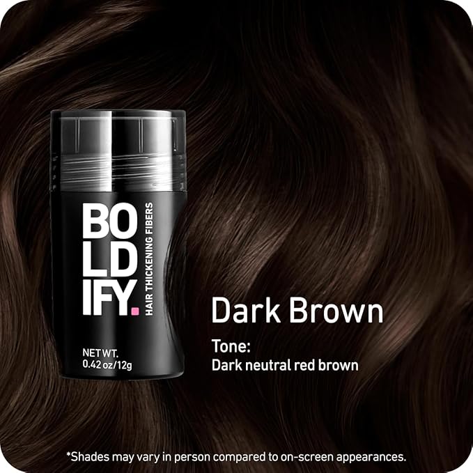 BOLDIFY Hair Fibers (12g) - Fill In Thinning and Fine Hair for an Instantly Fuller, Thicker Look - 14 Shades for Women & Men - Dark Brown