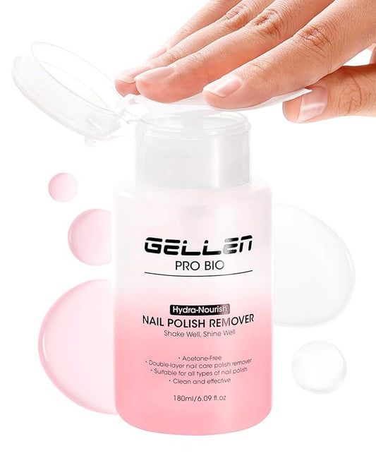 Gellen Nail Polish Remover, Non Acetone Rose Scent Nail Polish Remover, Dual-phase Hydrating Fingernail Polish Removal, Healthy Nourishing Nail Removal with Pump, Contains Vitamin E, 6.09 Fl Oz