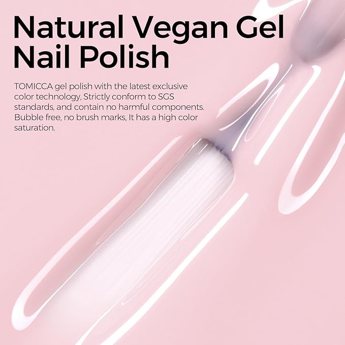 TOMICCA Pink Gel Nail Polish, Light Milky Pink, Quick Dry, Soak Off UV, Long Lasting Nude Nail Art Manicure Home DIY