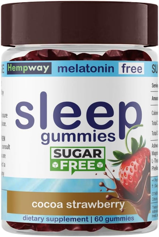 Melatonin Free Sleep Aid for Kids Adults | No Melatonin Sleep Gummies Gluten Free Non-GMO | Cocoa Strawberry Flavor with Monk Fruit Sugar Free 60 Vegan Gummies