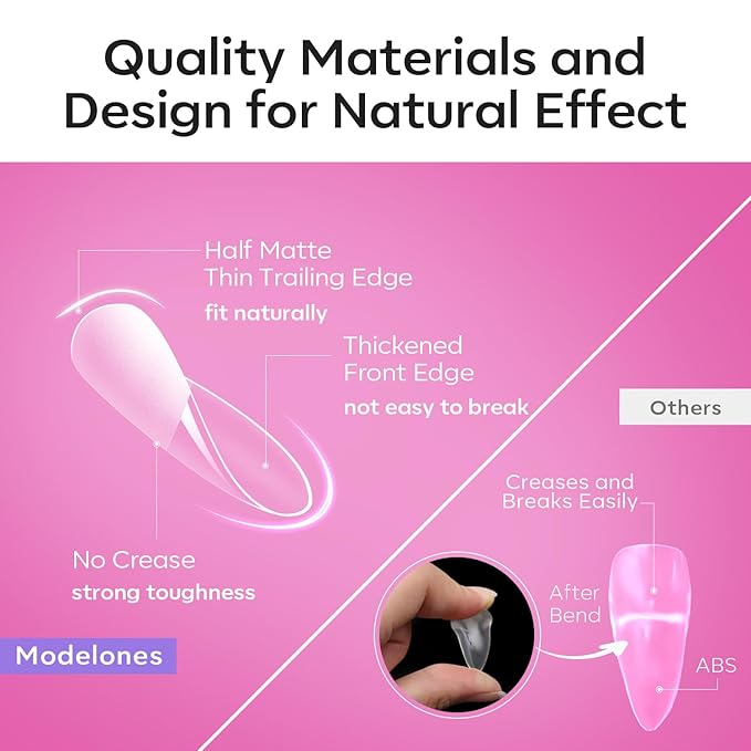 modelones Pointed Almond Nail Tips, Medium Pre-shaped Soft Gel Tips Fake Nails False Acrylic Clear Full Cover Press on Extension Gel Kit Manicure DIY at Home 216PCS 12Sizes