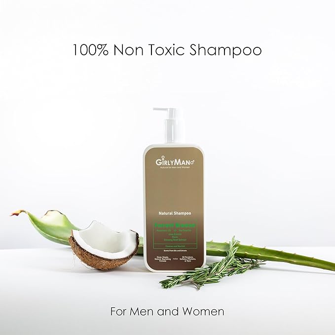 GirlyMan Natural Non Toxic Shampoo-Made with Olive Oil, Argan Oil, & Biotin, No Artificial Fragrance, Nourishing Ingredients, For All Hair Types, Family Owned (Rosemary Tea Tree)
