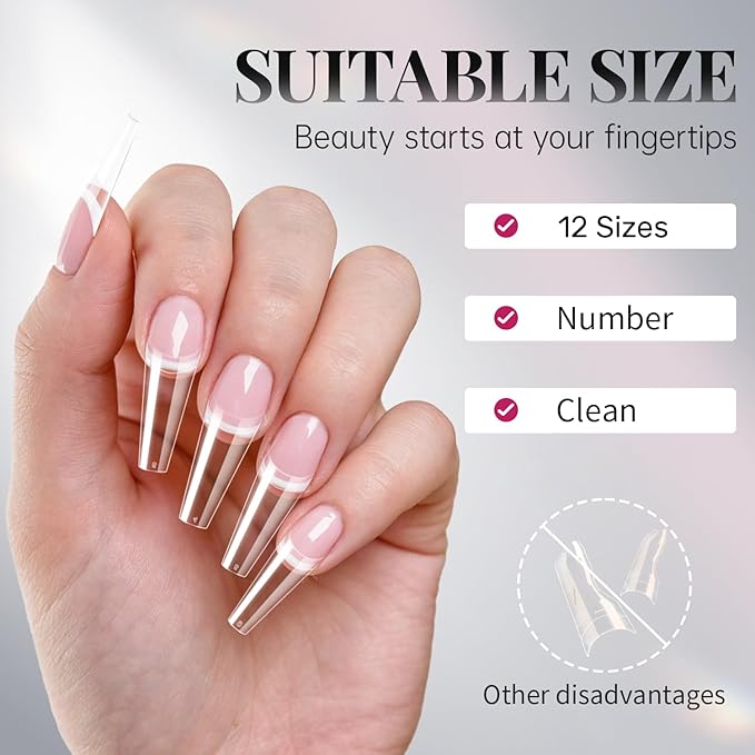 krofaue 3 Styles False Nail Tips Kit,340PCS Clear Coffin French Stiletto Nail Tips Half Cover Acrylic Artificial Press on Nails for Nail Extension Soft Gel Tips Art DIY