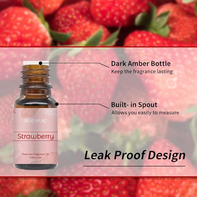 BURIBURI Strawberry Fragrance Oil, Premium Grade Strawberry Scented Oil 10ml Essential Oil for Diffusers, Candle Making