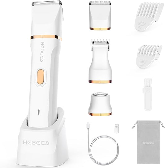 Bikini Trimmer for Women, 3in1 Electric Razor for Women with Facial Trimmers & Intimate Shaver for Sensitive Skin, Waterproof Wet & Dry Use Rechargeable Pubic Hair Trimmer Removal