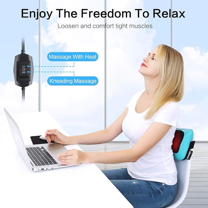 Mo Cuishle Electric Shiatsu Back Massager with Heat - Powerful 3D Kneading for Neck, Shoulder, Lower Back Pain Relief - Ergonomic Design for Home, Office, & Car - Gifts for Women, Men, Mom & Dad