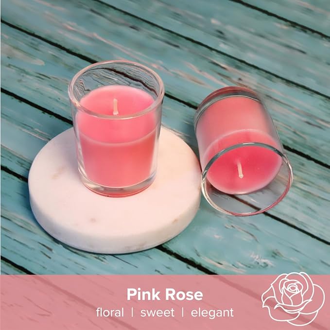 Simply Soson Scented Votive Candles, Bulk Set of 24 Pink Rose Small Candles Bulk, Votive Candles Scented in Glass, 10 Hours Burn, for Wedding, Birthday, Holiday Christmas & Home Decoration