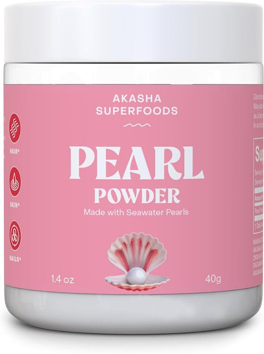 Akasha Superfoods Pearl Powder, Supports Collagen Production, Blend Into Drinks, Smoothies, or Skincare, Source of Calcium, Amino Acids, & Minerals, Gentle on Sensitive Skin, Gluten Free, 1.4 Oz