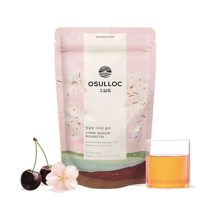 OSULLOC Cherry Blossom Tea (Floral, Sweet cherry scent) | Sweet Fruit Tea | 20 Pyramid Tea Bags, 1.76oz