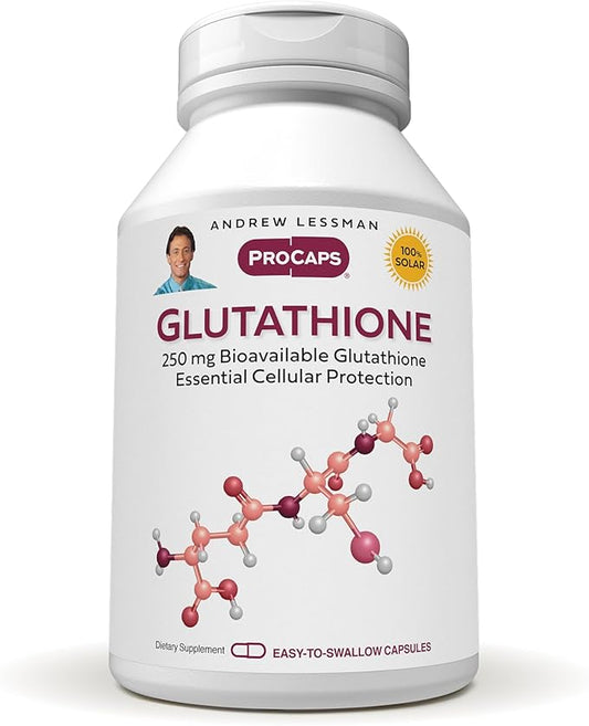 ANDREW LESSMAN Glutathione 250 mg - 120 Capsules - Powerful Antioxidant, Reduces Oxidative Stress. Bioavailable, Protects Cells, Tissues, Organs. Supports Immune Health. Easy-to-Swallow Capsules.