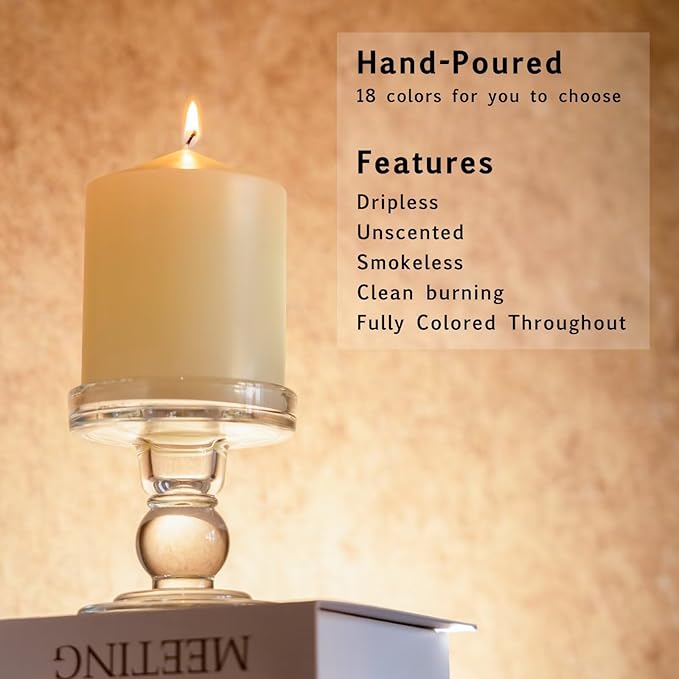 MOZEAL 3" x 6" Hand-Poured Unscented Ivory Pillar Candles,Dripless Candles Set of 3,Long Lasting Burning,Approx 100 Hours Burn Time for Wedding,Dinner,Christmas and Home Decor