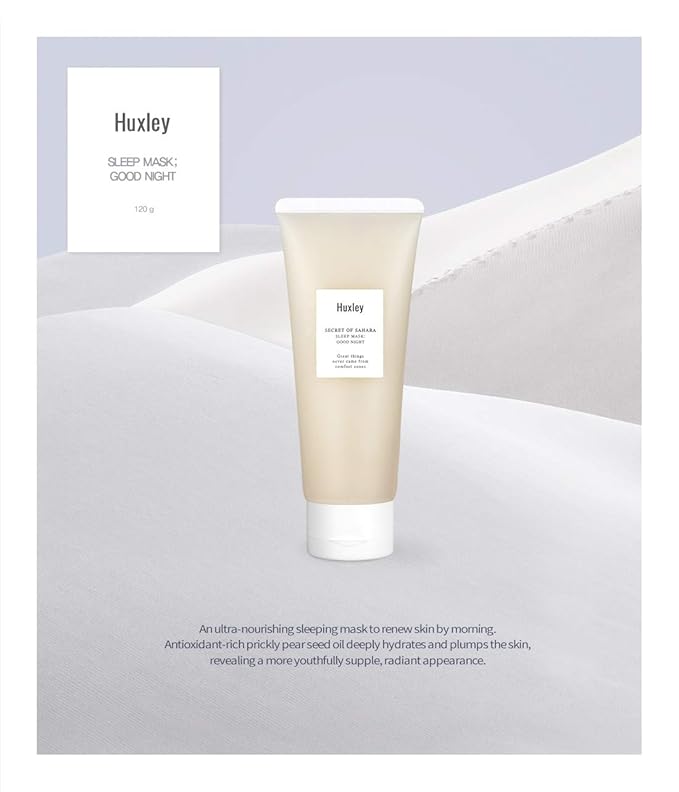 Huxley Secret of Sahara Sleep Mask, Hydrating Overnight Face Mask for Dry and Dull Skin, Korean Skincare with Cactus Extract and Cica, Barrier Support, Non-Sticky Gel-Cream, 4.23 oz