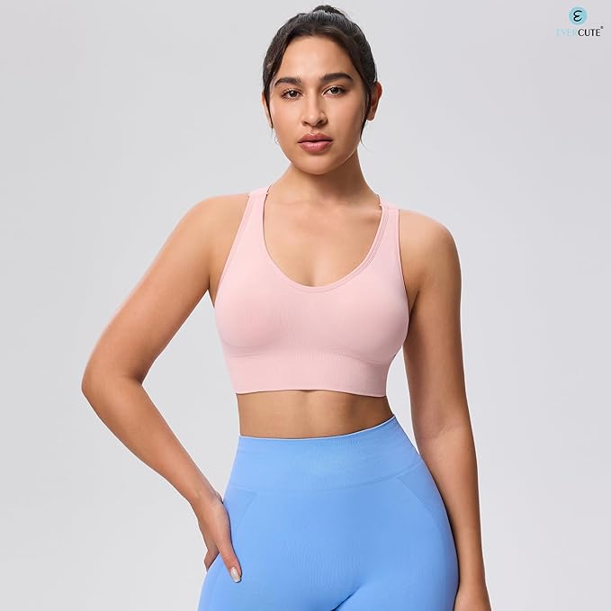 Evercute Sports Bra for Women Padded Medium Support Criss Cross Strappy Bras Seamless High Impact Yoga Exercise Athletic Bras