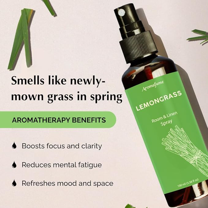 Lemongrass Room Linen & Pillow Spray by Aromafume | 100ml/3.38 fl oz | with Pure Lemongrass Essential Oil | Aromatherapy Spray for Relaxation, Sleep & Stress Relief | Mist for Bedding, Fabrics