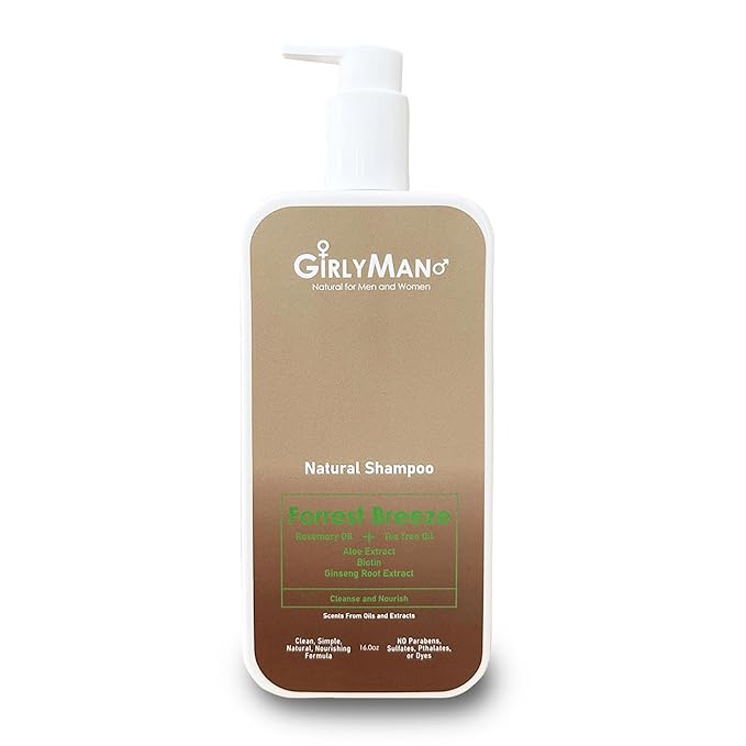 GirlyMan Natural Non Toxic Shampoo-Made with Olive Oil, Argan Oil, & Biotin, No Artificial Fragrance, Nourishing Ingredients, For All Hair Types, Family Owned (Rosemary Tea Tree)
