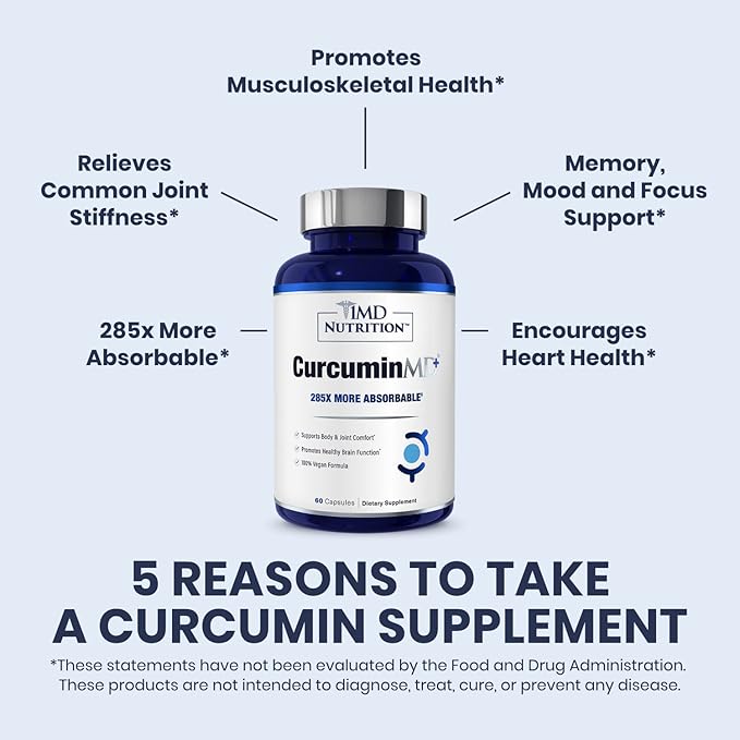 1MD Nutrition CurcuminMD Plus - Turmeric Curcumin with Boswellia Serrata - 285x More Absorbable | Joint Stiffness, Muscle Recovery, and Mood Support | 180 Capsules (3-Pack)