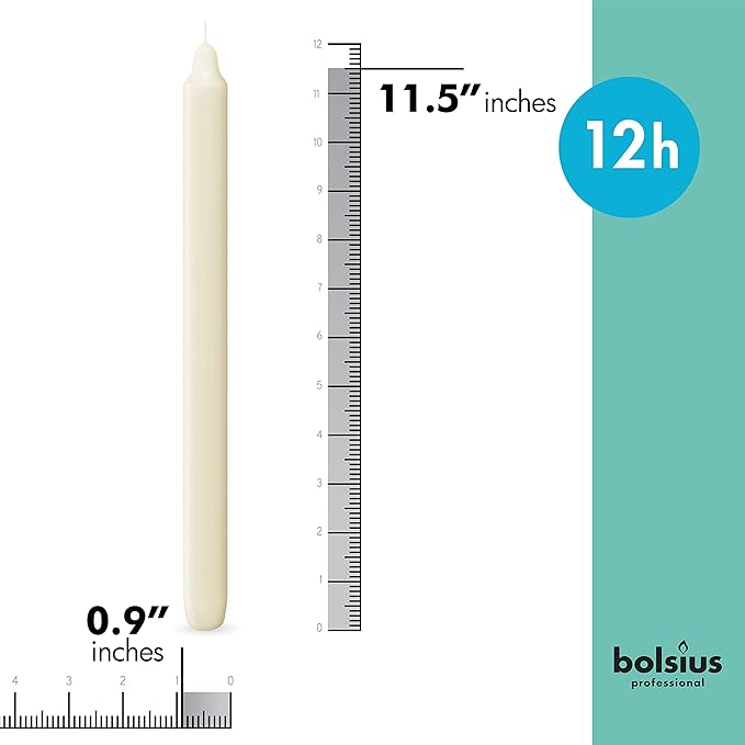 BOLSIUS Ivory Candlesticks Bulk Pack 50 Count - Unscented Dripless 11.5 Inch Household & Dinner Candle Set - 12+ Hours - Premium European Quality - Consistent Smokeless Flame - 100% Cotton Wick