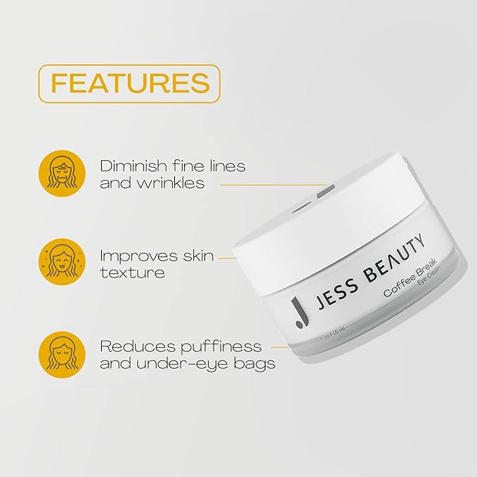 JESS BEAUTY | Coffee Break Eye Cream with 1% Caffeine, Squalane and Panthenol I Beauty and Self Care - Korean Beauty Eye Contour 0.5 fl. oz