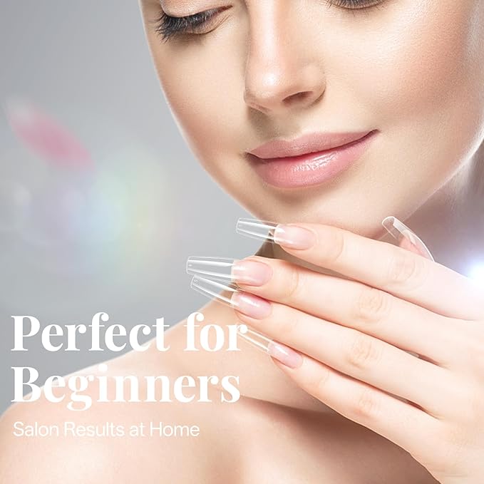 krofaue 504PCS Clear Fake Nails - Half Cover French Nail Tips 12 Sizes Acrylic Soft Gel Square False Tips Gift for Nail Extension DIY & Salon