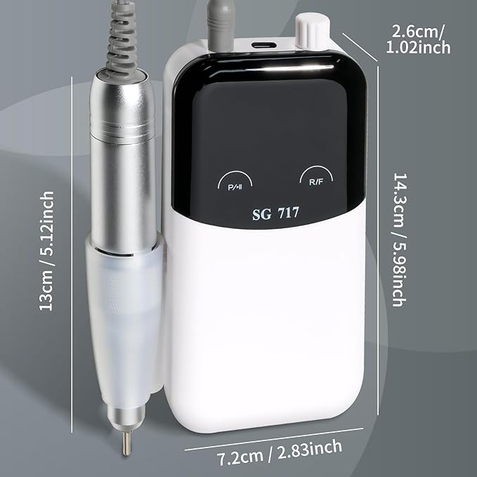 LIMEGIRL Professional Electric Nail File Drill Bits Kit 45000RPM for Acrylic Toenail Machine Clippers with 14 Drill Bit White Portable Rechargeable Cordless