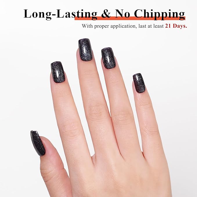 Imtiti 10ml Black Blue Glitter Gel Nail Polish Long Lasting Soak Off UV Led Fall and Winter Gel Polish Salon DIY at Home Gift for Women 1Pcs