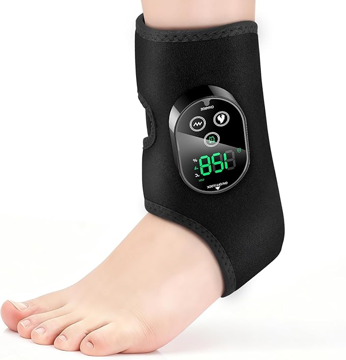 DeMoce Cordless Foot Ankle Massager for Pain Relief, Ankle Heating Pad, Ankles Heating Wrap, Massage Foot Heating Pad, 6 Heat Levels, 3 Vibration Modes, Adjustable Timer, Auto Shut Off