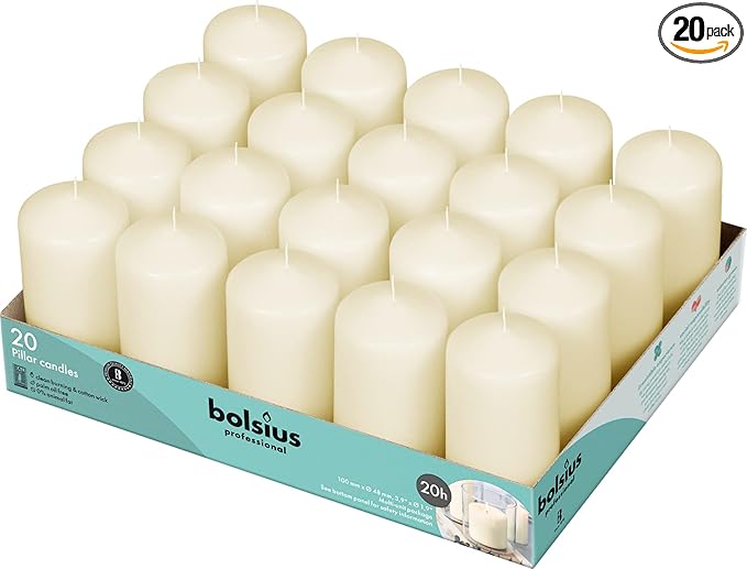 BOLSIUS Ivory Pillar Candles - 20 Pack 2x4 inch Pillar Candle Set - 20 Hours Dripless & Smokeless Clean Burning Dinner Candles - Premium Europen Quality - Palm Oil Free - 0% Animal Fat - Party Candles