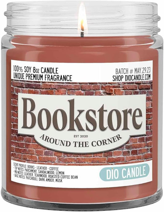 Bookstore Scented Candle - Smells Like Books - Leather - Coffees - 100% Naturally Vegan Soy and Premium Fragrance | Great Gift | Recyclable Glass Jar | Handmade in Denver, Colorado (8oz Glass Jar)