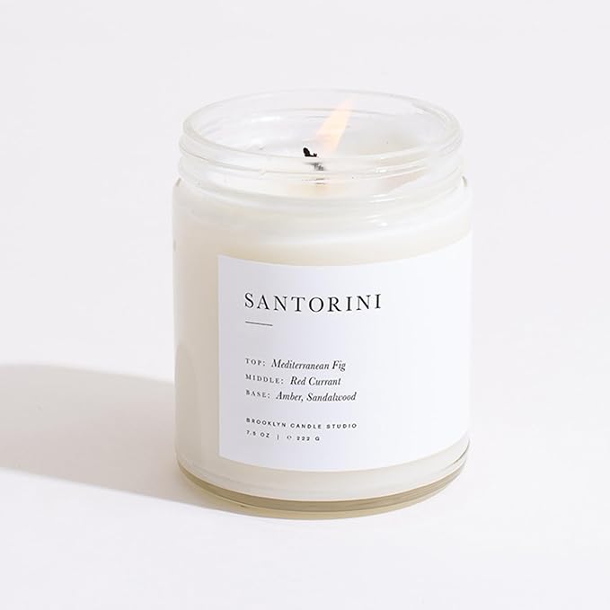 Brooklyn Candle Studio Santorini Jar Candle - Luxury Scented Candle, Vegan Soy Wax, Hand Poured in The USA, 50 Hour Slow Burn Time - 7.5oz