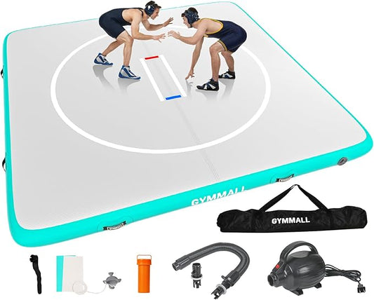 Wrestling Mat Inflatable 5FT/6.6FT/10FT/13FT/16.5FT, Foldable 4" Thick Jiu Jitsu Mats for Home Outdoor Indoor, Waterproof PVC Mat for Gymnastics, Water Yoga, PE Training, BJJ, MMA, Grappling